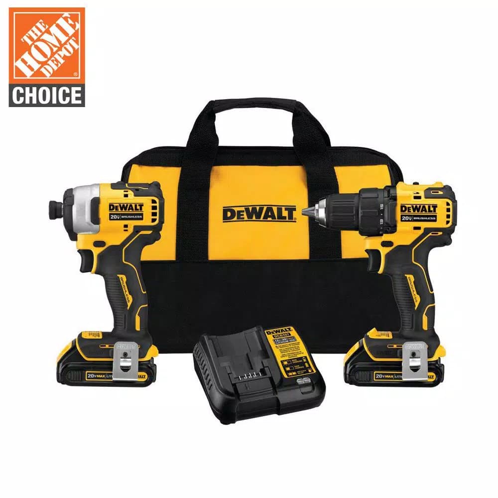 DEWALT ATOMIC 20V MAX Brushless Cordless 2-Tool Combo Kit with (2) 1.3Ah Batteries, Charger & Bag