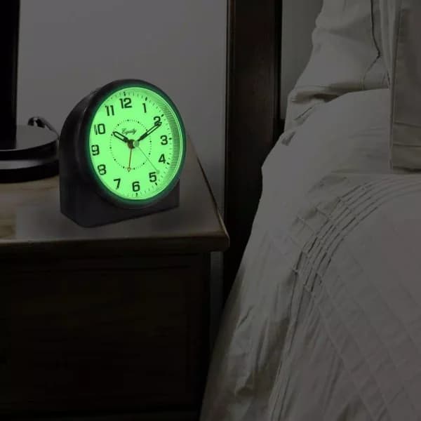 Equity by La Crosse Large 4.72 in. Black Analog Alarm Table Clock with Night Vision Technology