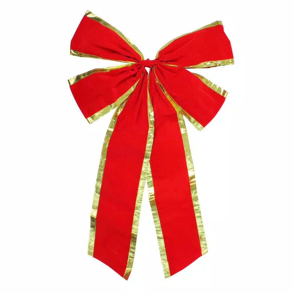 Northlight 24 in. x 38 in. Red Velveteen 4-Loop Christmas Bow with Gold Trim