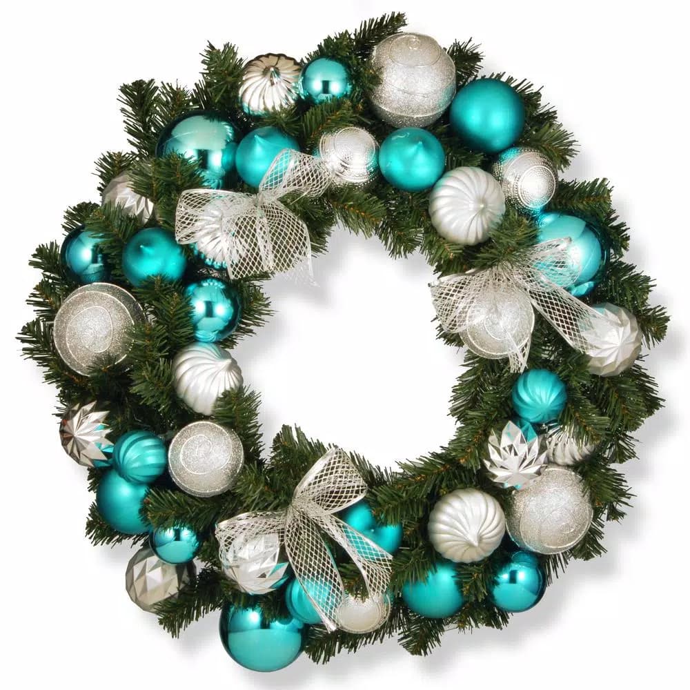 National Tree Company 30 in. Silver and Blue Ornament Artificial Evergreen Wreath
