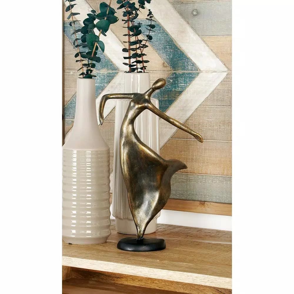LITTON LANE 12 in. Female Dancer Polystone Sculpture with Distressed Brass Finish