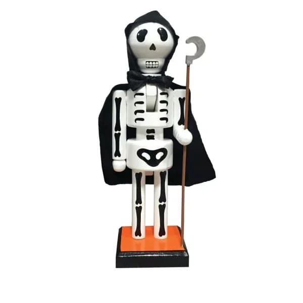 Santa's Workshop 10 in. Caped Skeleton Nutcracker with Staff - Halloween Decor Sculpture