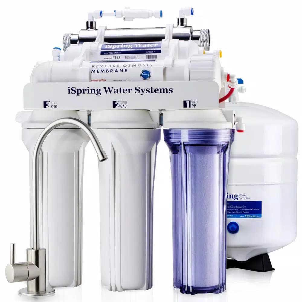 iSpring RCC7U 6-Stage Reverse Osmosis Water Filtration System with UV Light and Luxury Faucet, 75 GPD