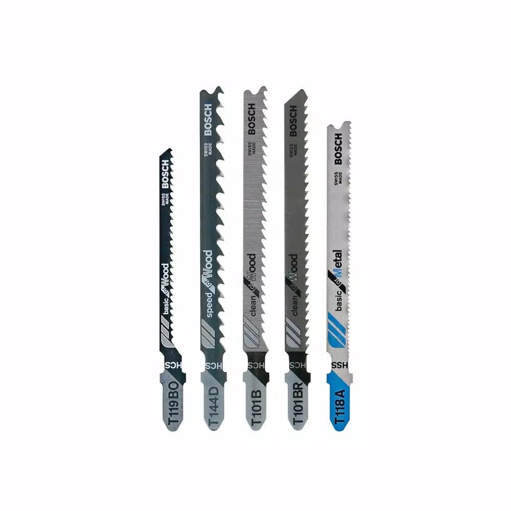 Bosch T-Shank Jigsaw Blade Set, Multi-Purpose High Carbon Steel for Wood and Metal, 5-Pack