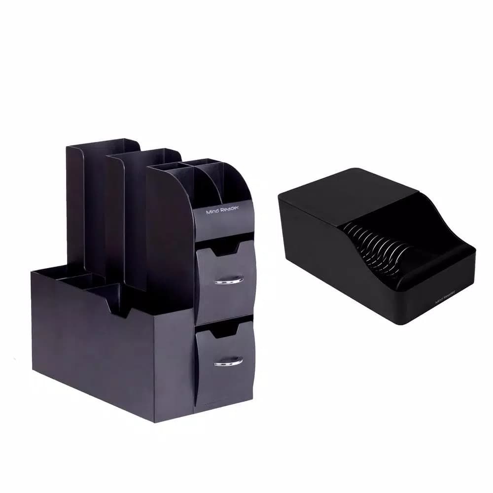 Mind Reader Black Coffee and Condiment Organizer with Integrated Sleeve Dispenser, Compact Space-Saving Design