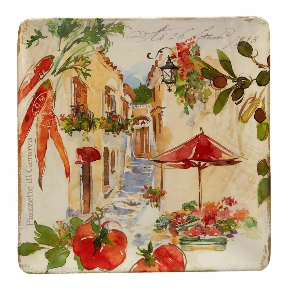 Certified International Piazzette 12.5 in. Ceramic Square Multi-Colored Platter