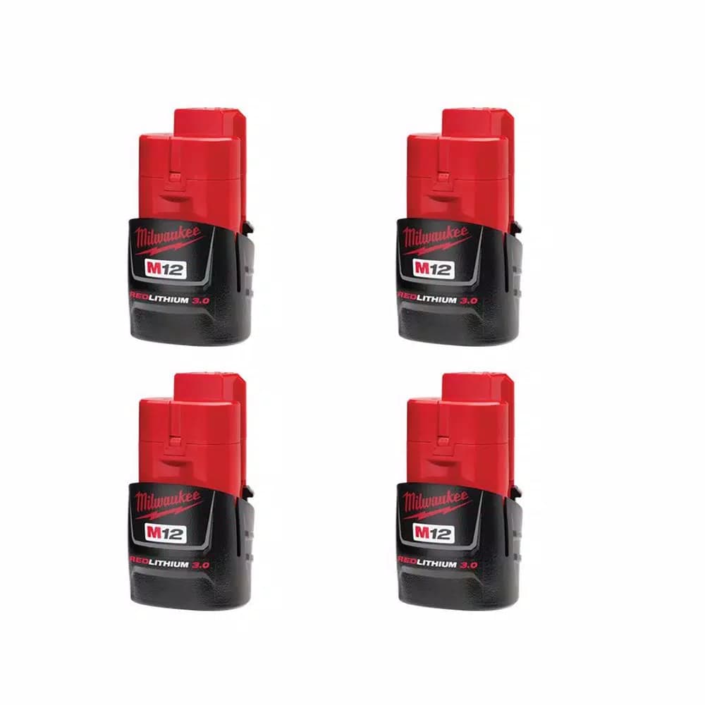 Milwaukee M12 REDLITHIUM 3.0 Ah Compact Lithium-Ion Battery Pack, 4-Pack