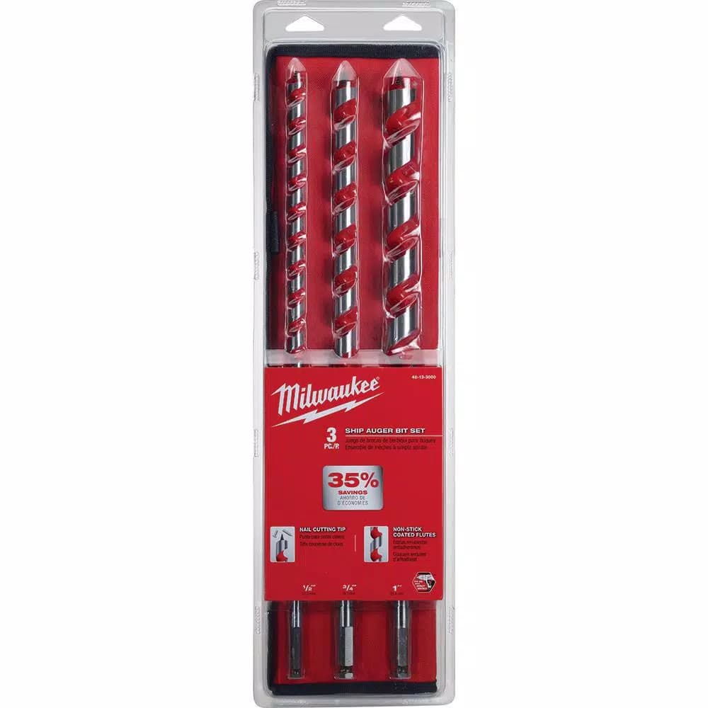 Milwaukee 18 in. Ship Auger Wood Drilling Bit Set, 3-Piece High Speed Steel