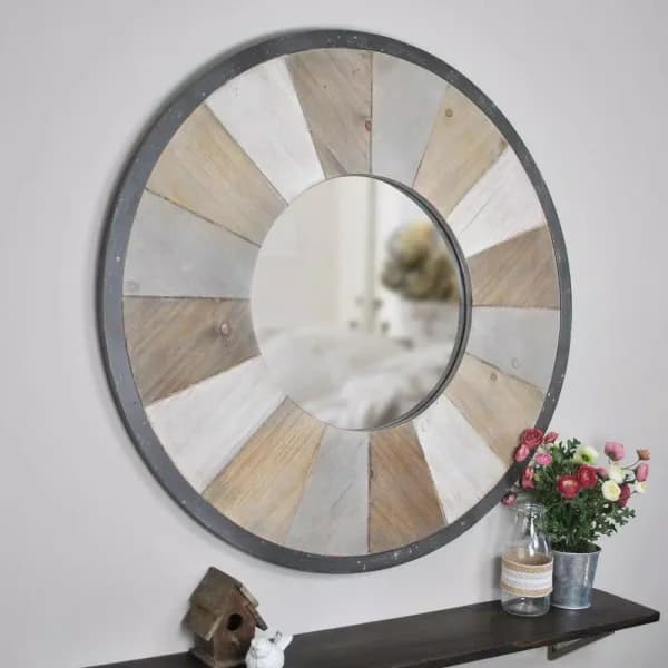 FirsTime Adler Rustic Wood Round Accent Mirror, 31.5 in. Farmhouse Style