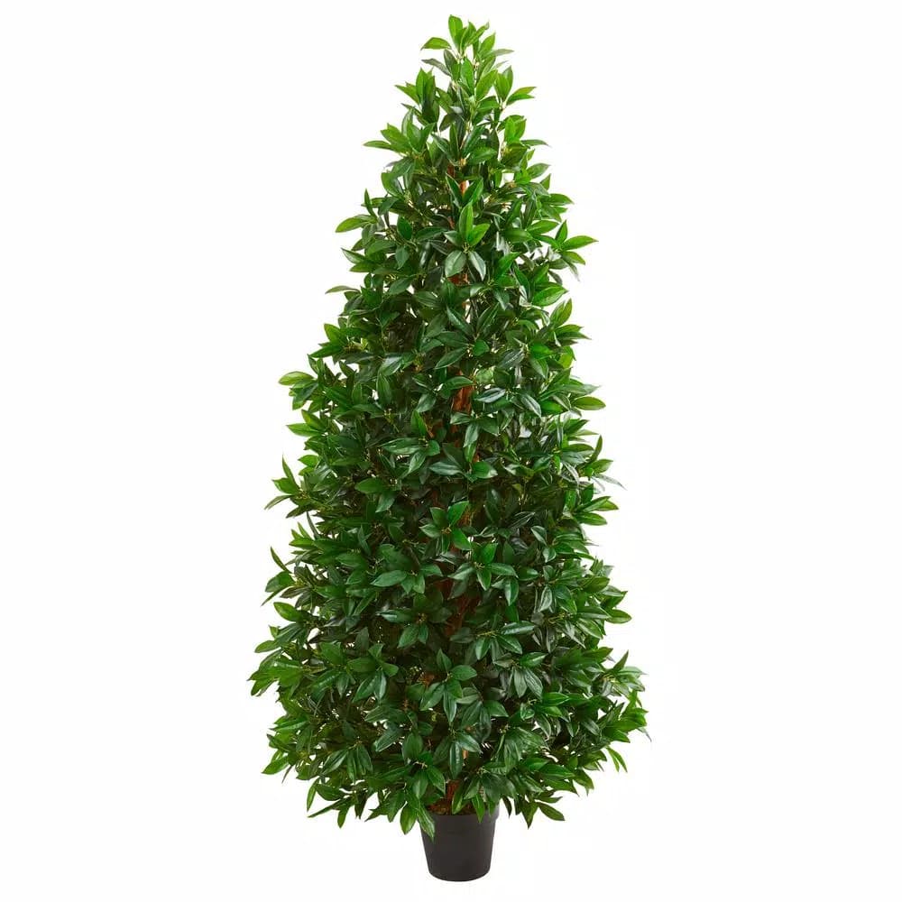 Nearly Natural 5ft. Bay Leaf Artificial Cone Topiary Tree - Indoor/Outdoor UV-Resistant Greenery