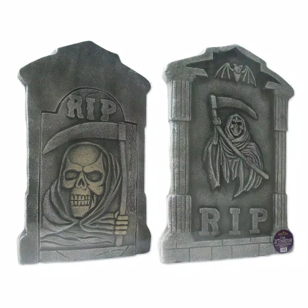 Brite Star 21 in. Spooky Tombstone Sculptures (Set of 2) - Halloween Cemetery Decor