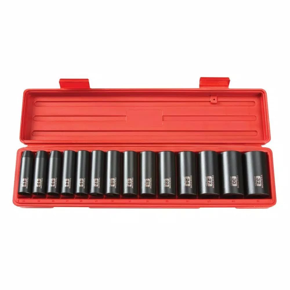 TEKTON 1/2 in. Drive 11-32 mm 12-Point Deep Metric Impact Socket Set, 14-Piece