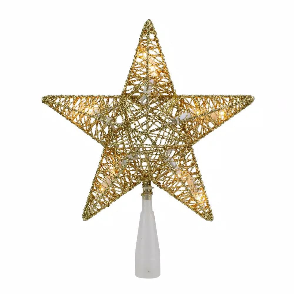 Northlight 9.5 in. Gold Glitter 5-Point Star Christmas Tree Topper with 10 Clear Mini Lights