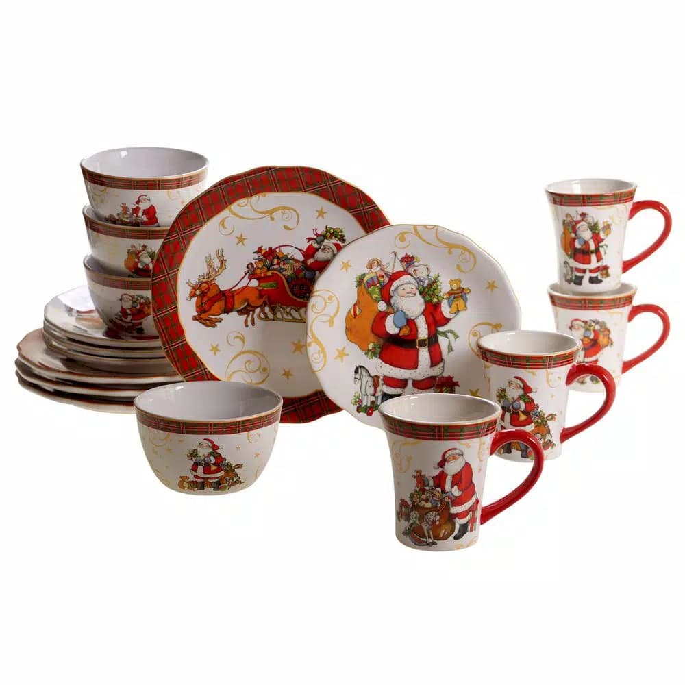 Certified International Susan Winget Vintage Santa 16-Piece Earthenware Dinnerware Set, Service for 4