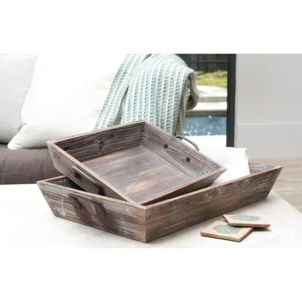 Titan Lighting Americana Decorative Metal and Wood Trays, Antique Palonia & Canyon Rustic Finish, Set of 2