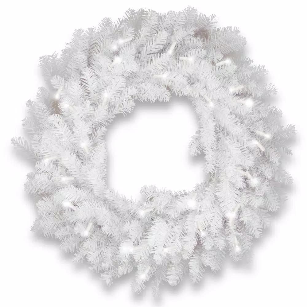 National Tree Company 30 in. Dunhill White Fir Artificial Wreath with 50 Clear Incandescent Lights