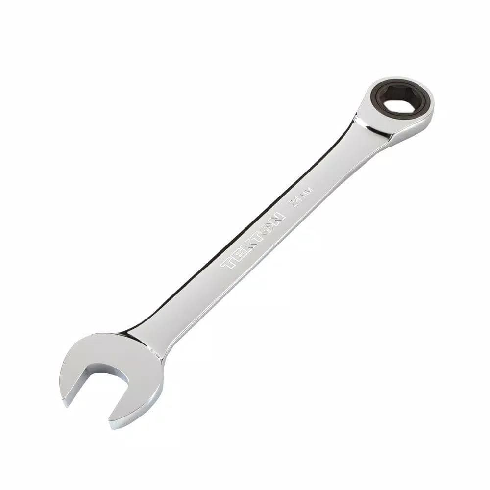 TEKTON 24 mm Ratcheting Combination Wrench, 6-Point Box End, 72-Tooth Gear