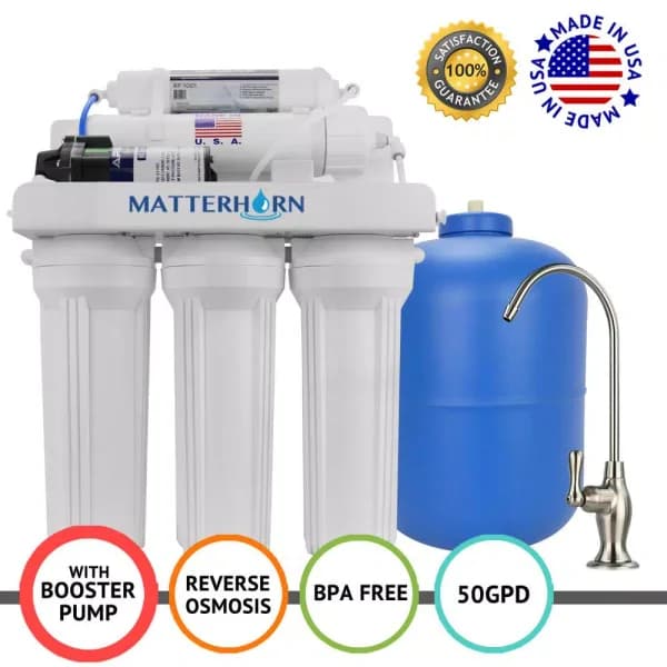 Matterhorn MRO-5050 5-Stage Reverse Osmosis Under Sink Water Filter System with Booster Pump, 50 GPD