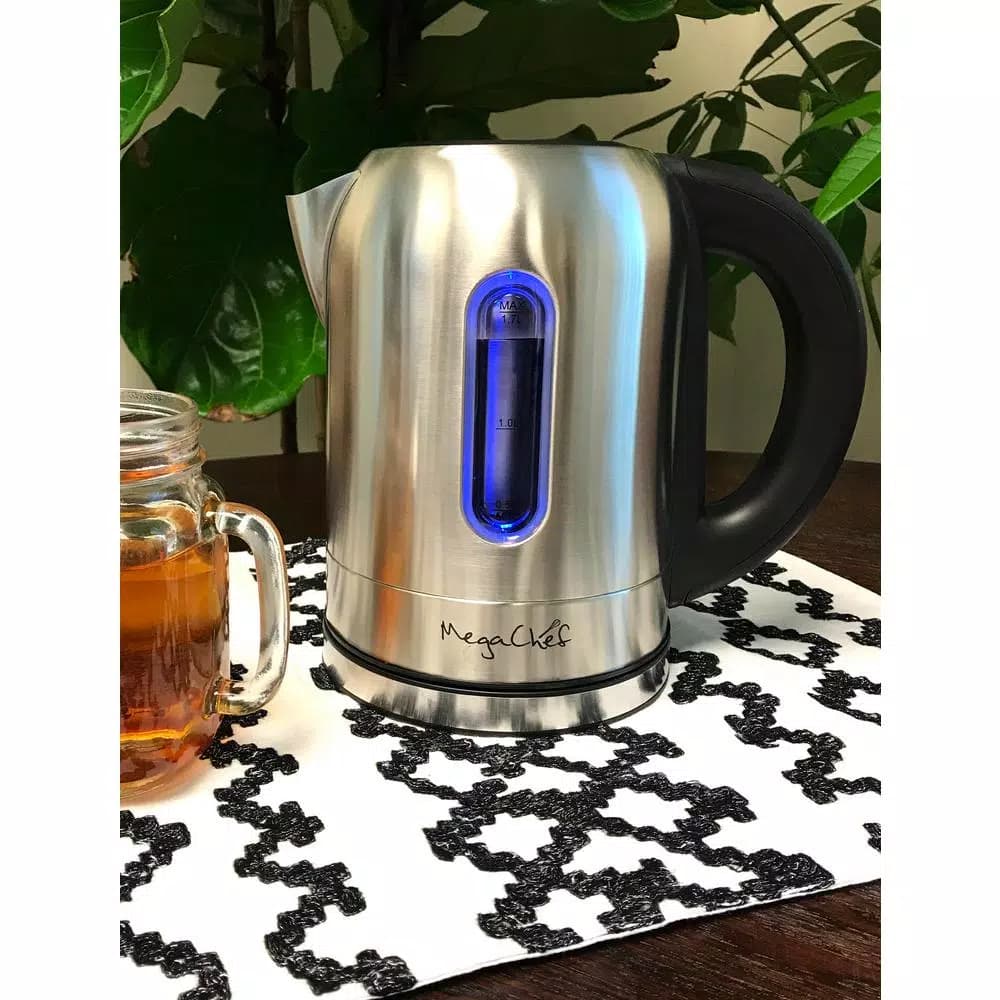 MegaChef 1.7 L Stainless Steel Electric Tea Kettle with 5 Preset Temperatures