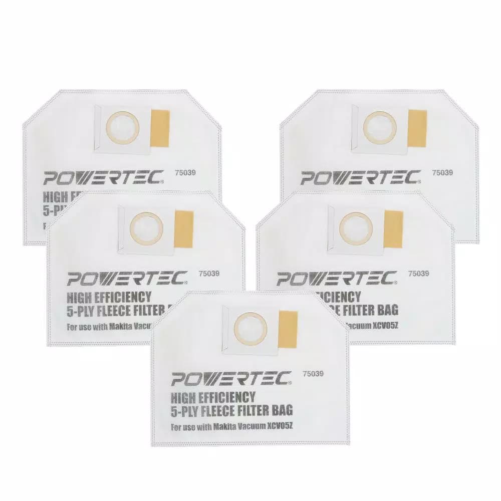POWERTEC 10-Pack Fleece Filter Bags for Makita XCV05Z Backpack Vacuum Dust Extractor