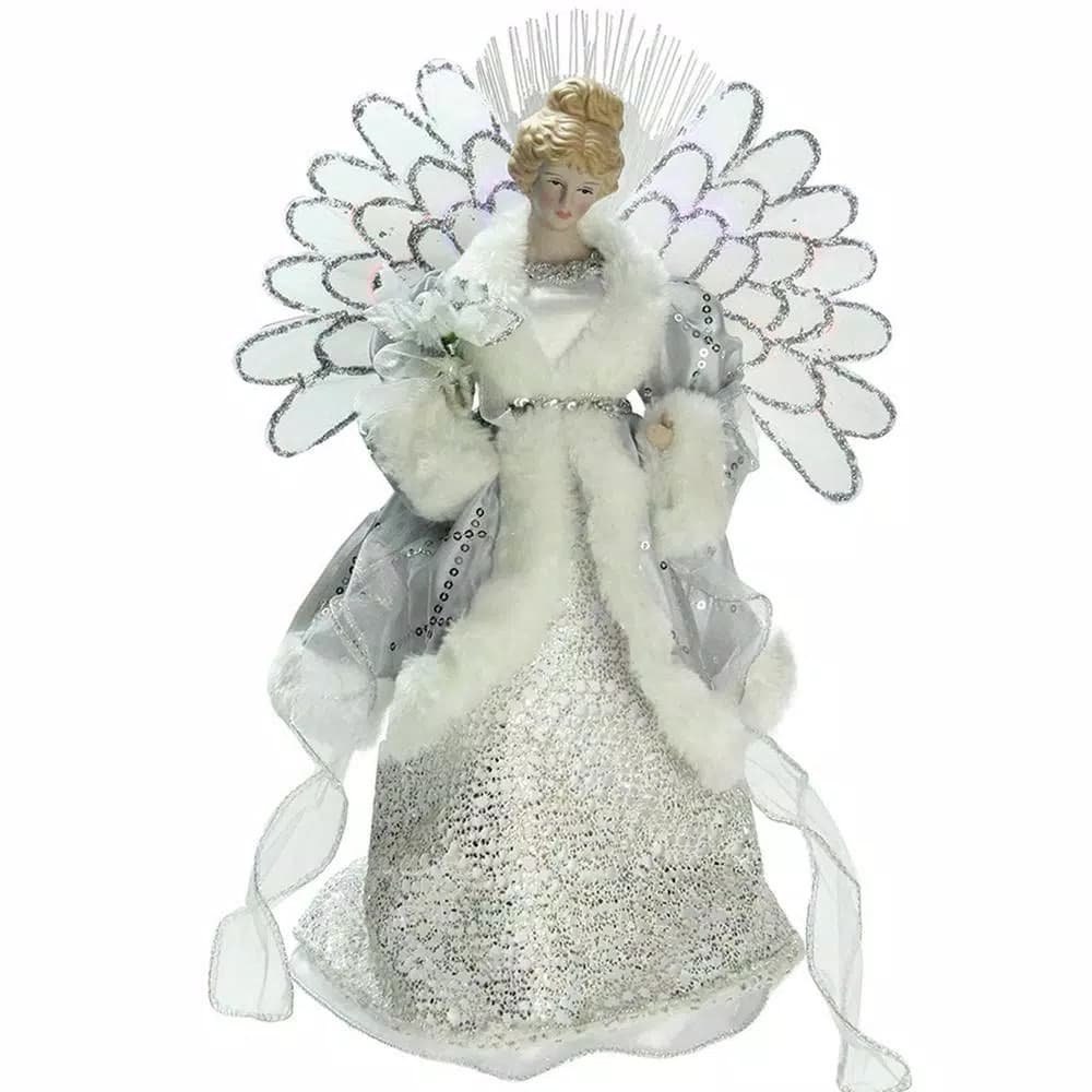 Northlight 13.5 in. Fiber Optic Angel Christmas Tree Topper - Silver Gray & White