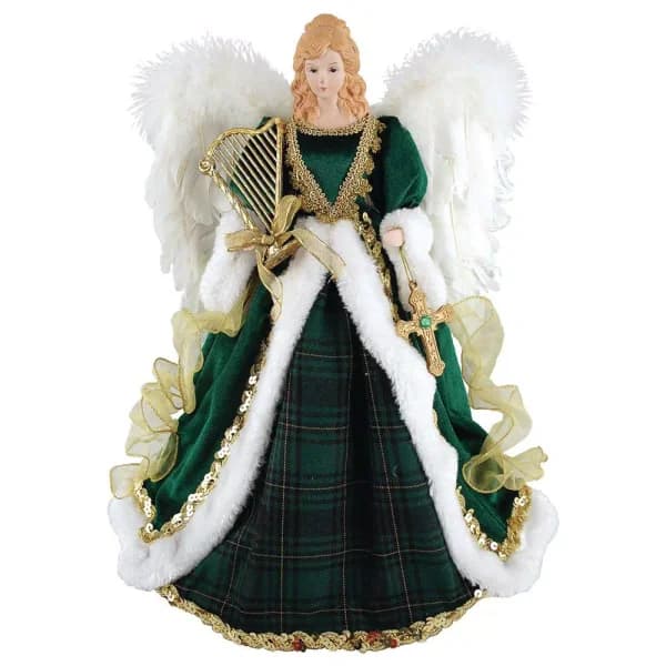Santa's Workshop 16 in. Irish Angel Tree Topper - Hand Painted Irish Lassie Figurine