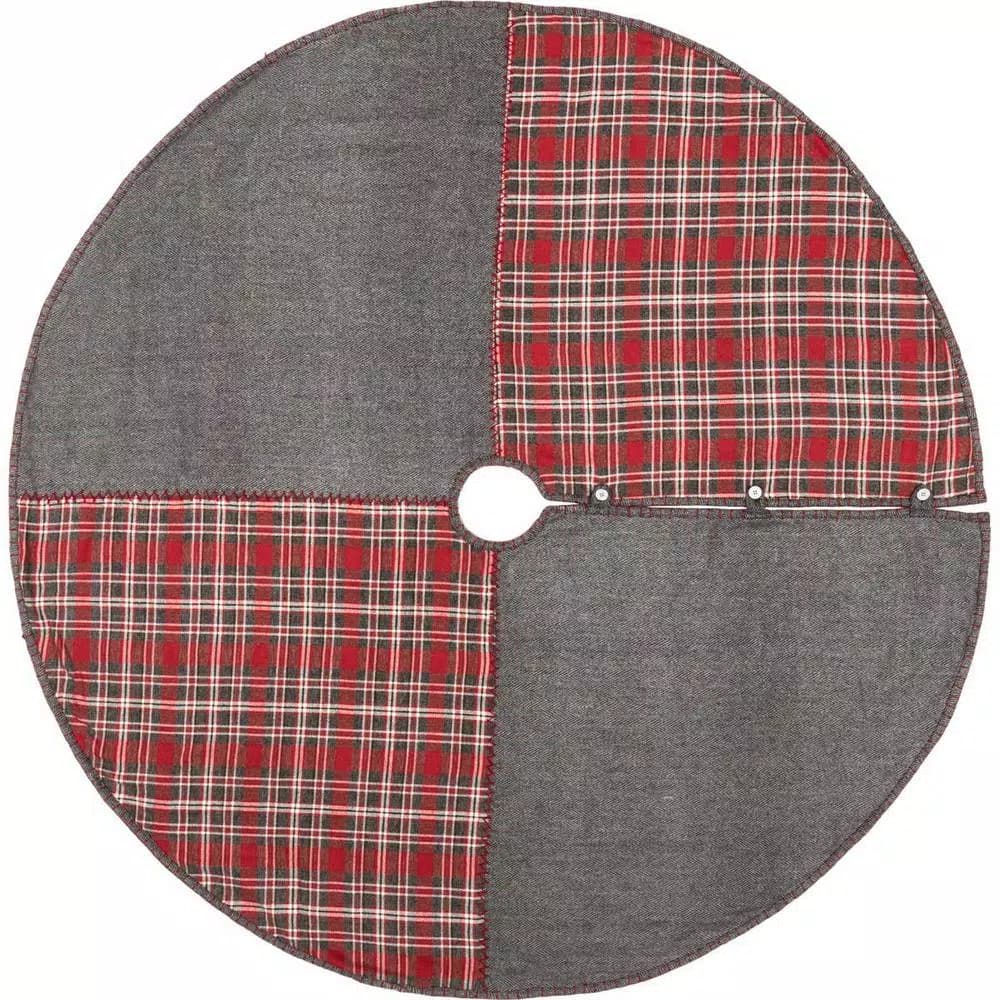 VHC Brands 60 in. Anderson Cherry Red Rustic Patchwork Christmas Tree Skirt