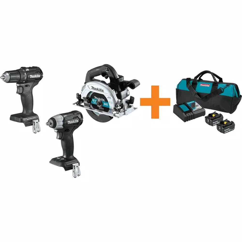 Makita 18V LXT Sub-Compact Brushless Tool Combo Kit: Driver Drill, Impact Wrench, Circular Saw & 2-Battery Starter Pack