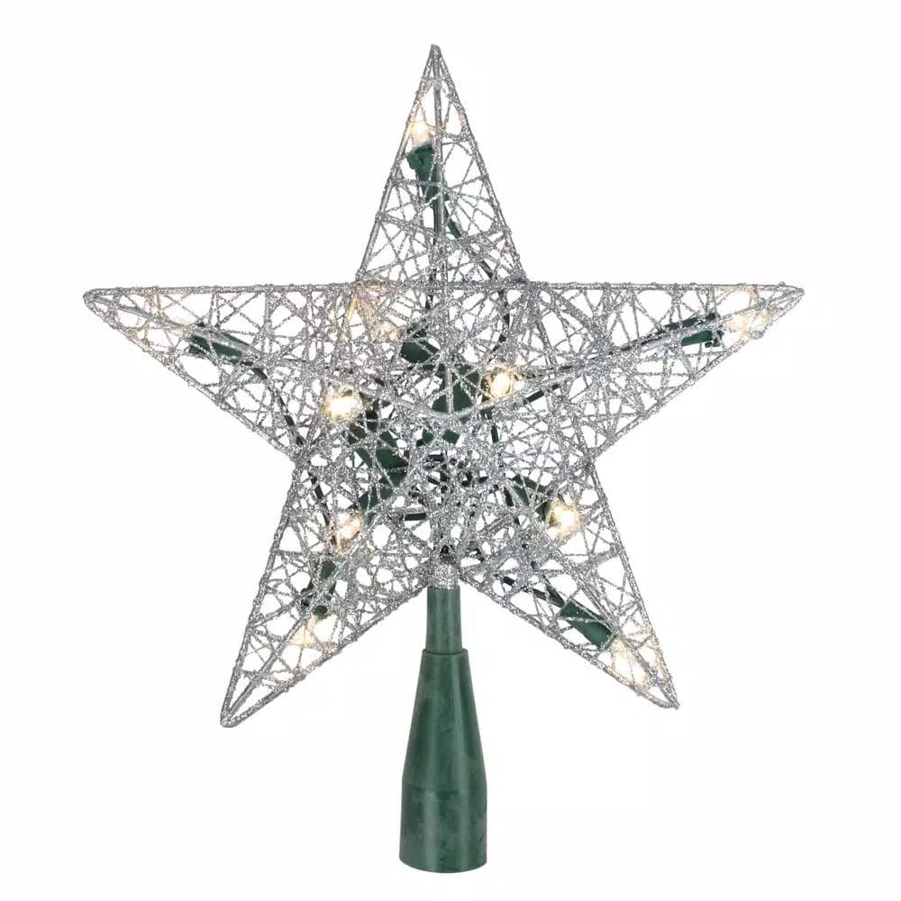Northlight 9 in. Silver Glittered Wire Star Christmas Tree Topper with 10 Clear LED Lights