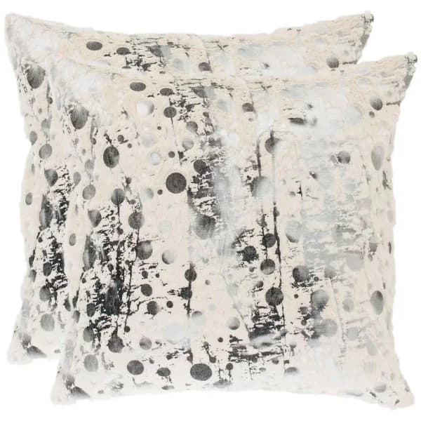 Safavieh Nars White and Charcoal Grey Graphic Faux Fur Throw Pillows, 20 x 20 in. (Set of 2)