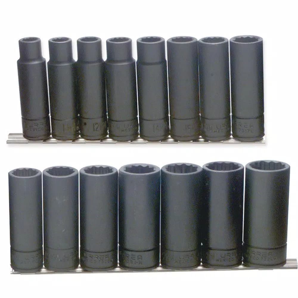 URREA 1/2 in. Drive Deep Metric 12-Point Impact Socket Set, 15-Piece