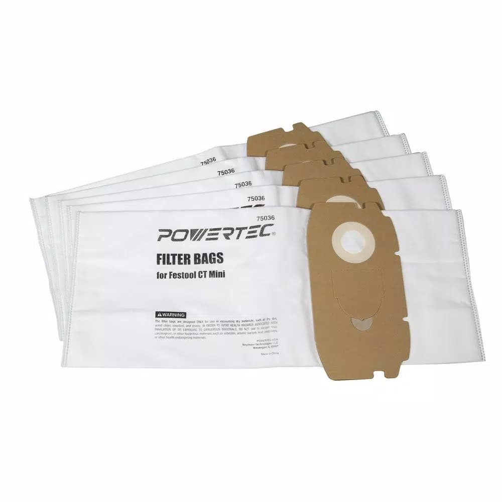 POWERTEC Self-Cleaning Replacement Filter Bags for Festool CT Mini (5-Pack)