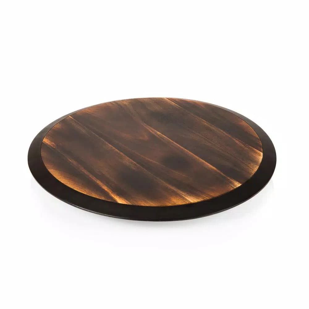 Picnic Time Acacia Wood Lazy Susan Rotating Serving Tray with 1" Chalkboard Rim