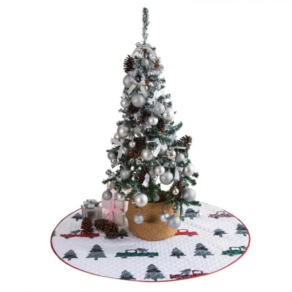 Country Living 48 in. Vintage Truck Quilted Tree Skirt, Reversible Microfiber
