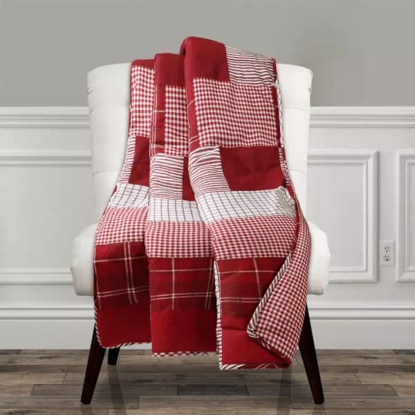 Lush Decor Greenville Red Reversible Plaid Throw Blanket, 100% Cotton, 50 x 60 in