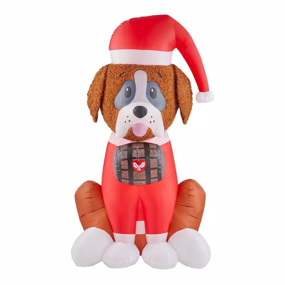 Airblown 6 ft. Inflatable Fuzzy St. Bernard Dog with Barrel Holiday Decoration