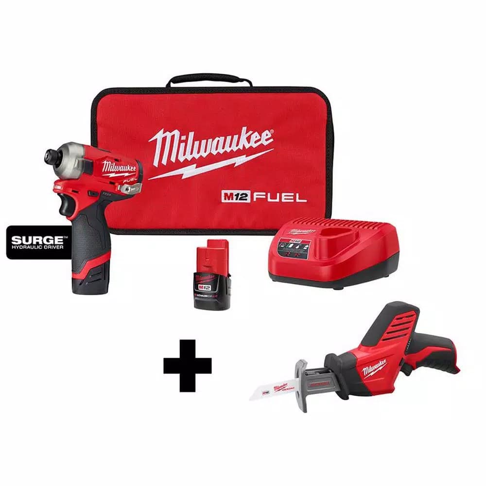 Milwaukee M12 FUEL Surge 12V Brushless 1/4 in. Hex Impact Driver Kit with M12 HACKZALL Reciprocating Saw