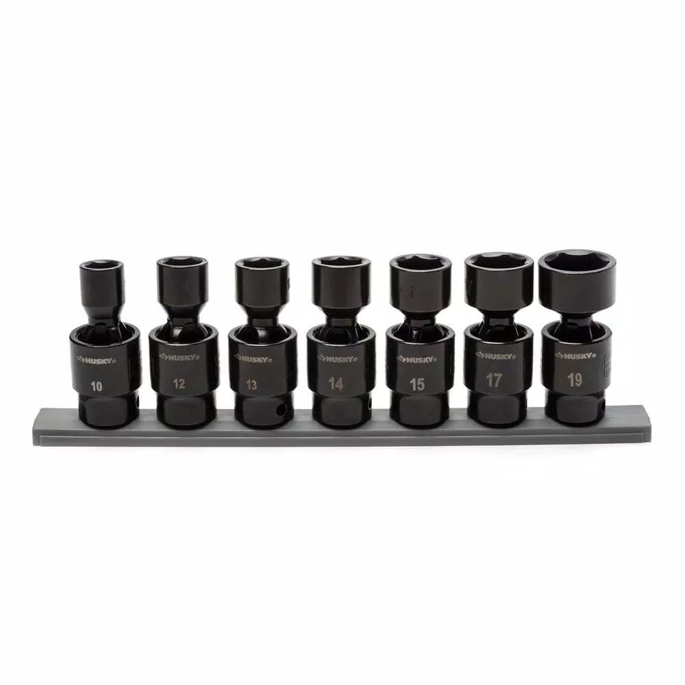 Husky 3/8 in. Drive Metric Pinless Universal Impact Socket Set, 7-Piece