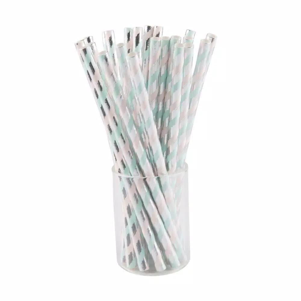 Sugar Plum Party 50-Piece Blue and Pink Assorted Disposable Paper Cocktail Straws