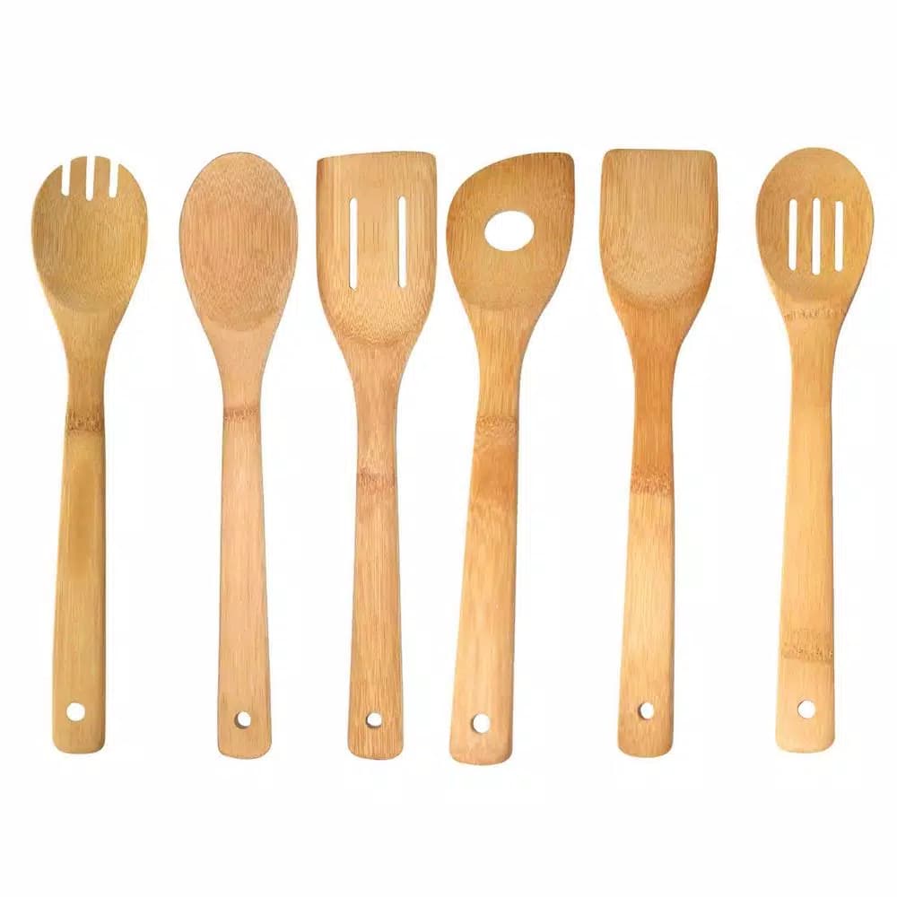 Home Basics Bamboo Kitchen Utensil Set (6-Piece) - Natural Honey Finish