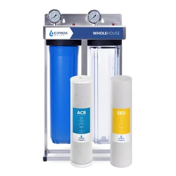 Express Water 2-Stage Whole House Water Filtration System with Sediment and Coconut Carbon Block Filter, 1 in. Connection