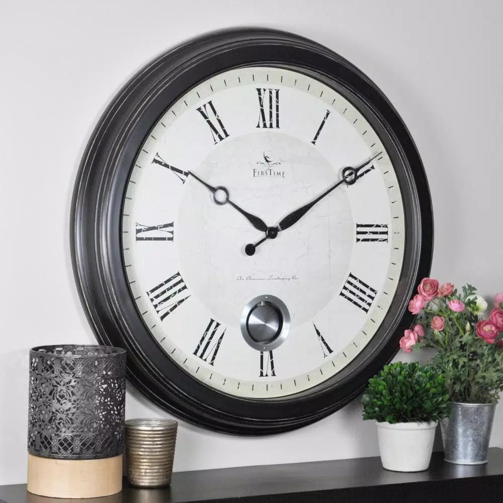 FirsTime Adair 24 in. Round Wall Clock with Pendulum - Oil Rubbed Bronze