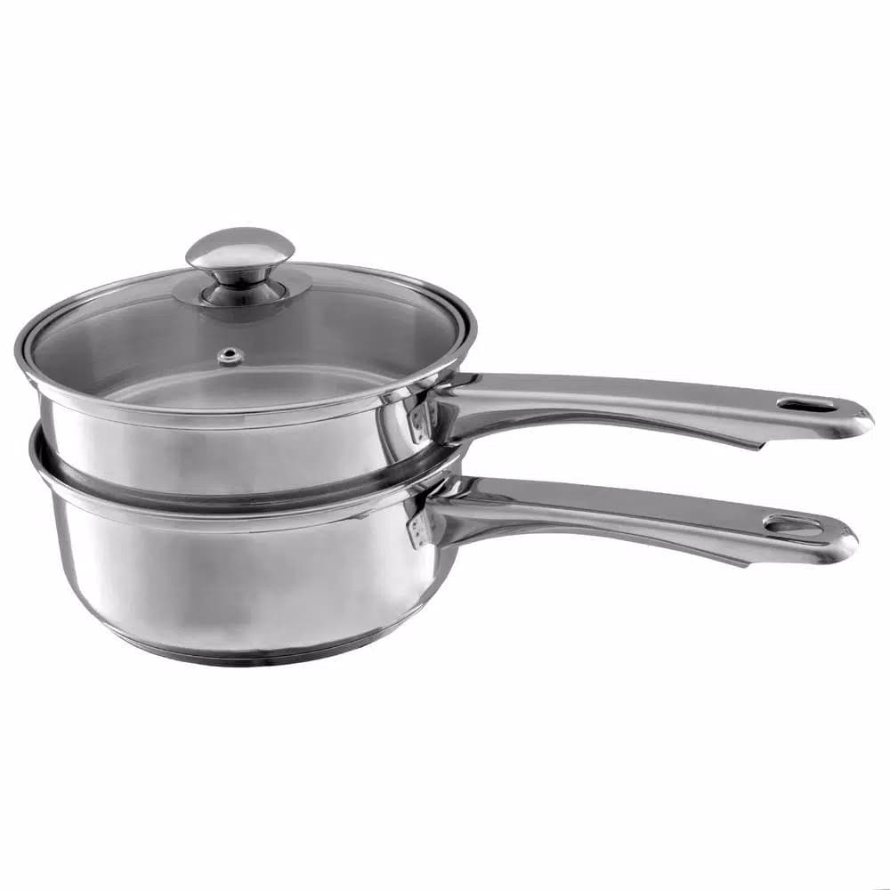 Classic Cuisine 1.5 Qt. Stainless Steel Double Boiler Saucepan Set with Tempered Glass Lid