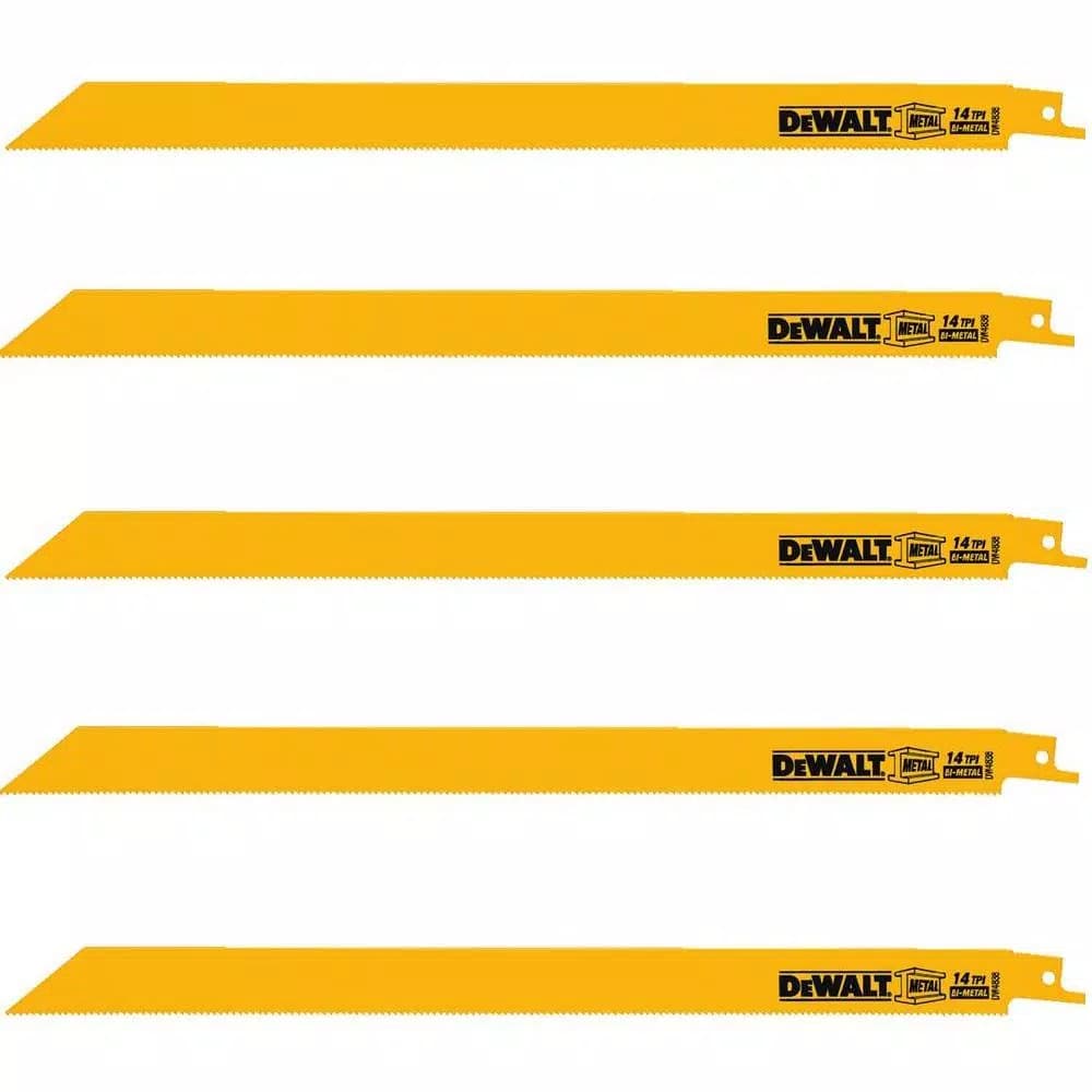 DEWALT 12 in. 14 TPI Bi-Metal Straight Back Reciprocating Saw Blade, 5-Pack