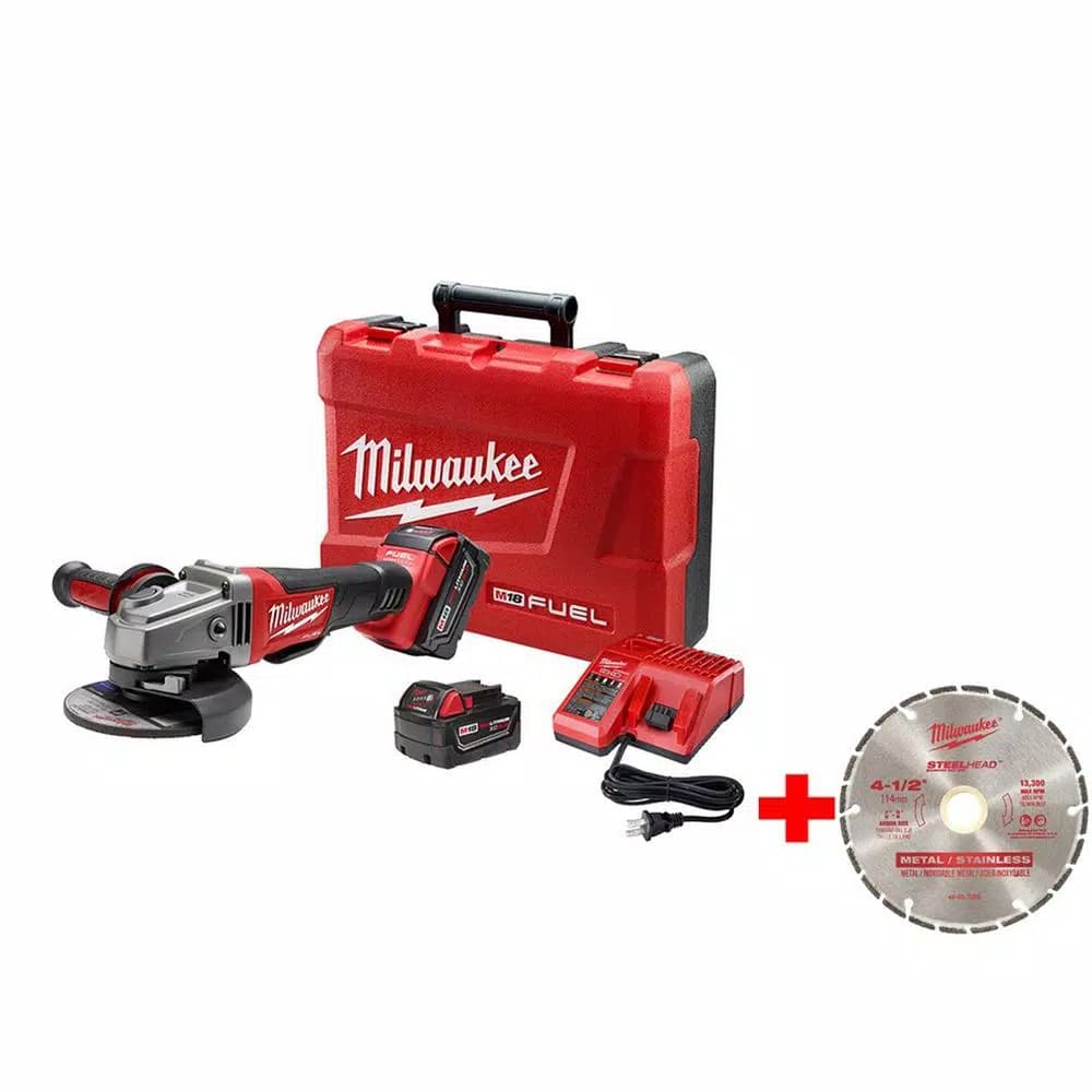 Milwaukee M18 FUEL 4-1/2 in. / 5 in. Brushless Angle Grinder Kit with 2 REDLITHIUM XC 5.0 Batteries & Charger