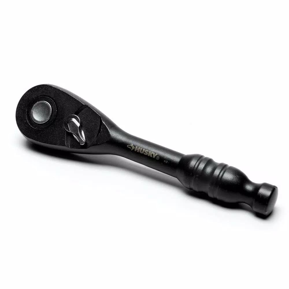 Husky 3/8 in. Drive 100-Position Stubby Ratchet, 5.5 in. Length, Black