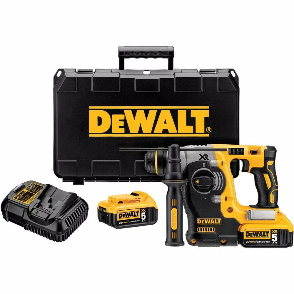 DEWALT 20V MAX XR Brushless 1 in. SDS Plus L-Shape Rotary Hammer Kit with (2) 5.0 Ah Batteries & Charger