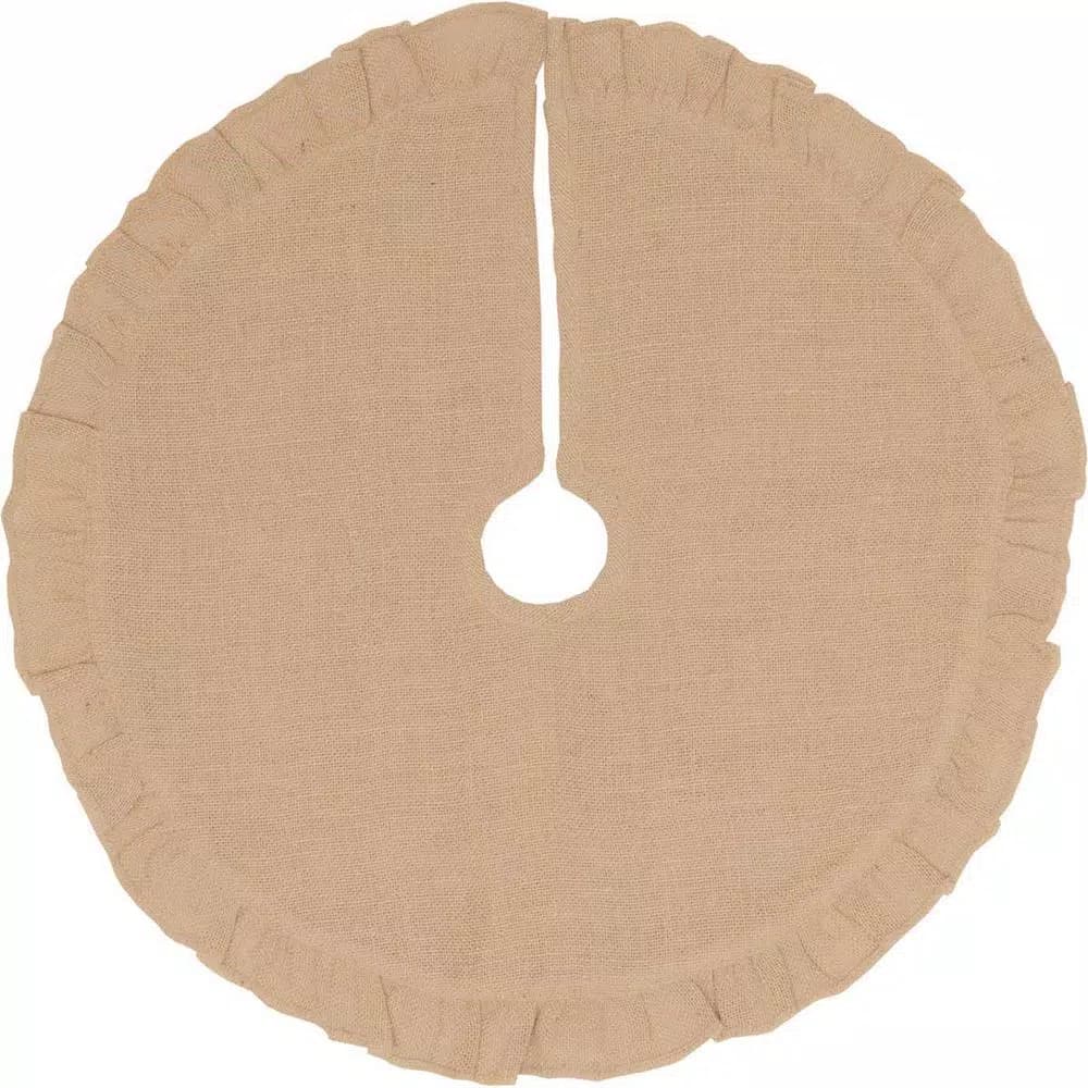 VHC Brands 21 in. Jute Burlap Natural Tan Tree Skirt - Rustic Lodge Holiday Decor