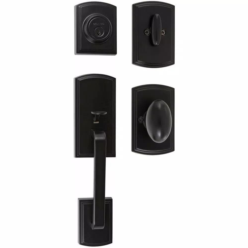 Delaney Visconti Single Cylinder Black Door Handleset with Canova Egg Shape Interior Knob