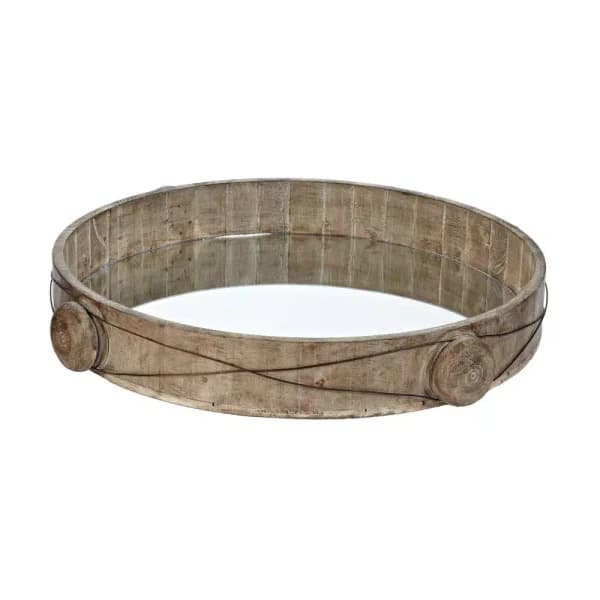 Titan Lighting Equation 19 in. Round Wood and Iron Wire Decorative Tray, Natural